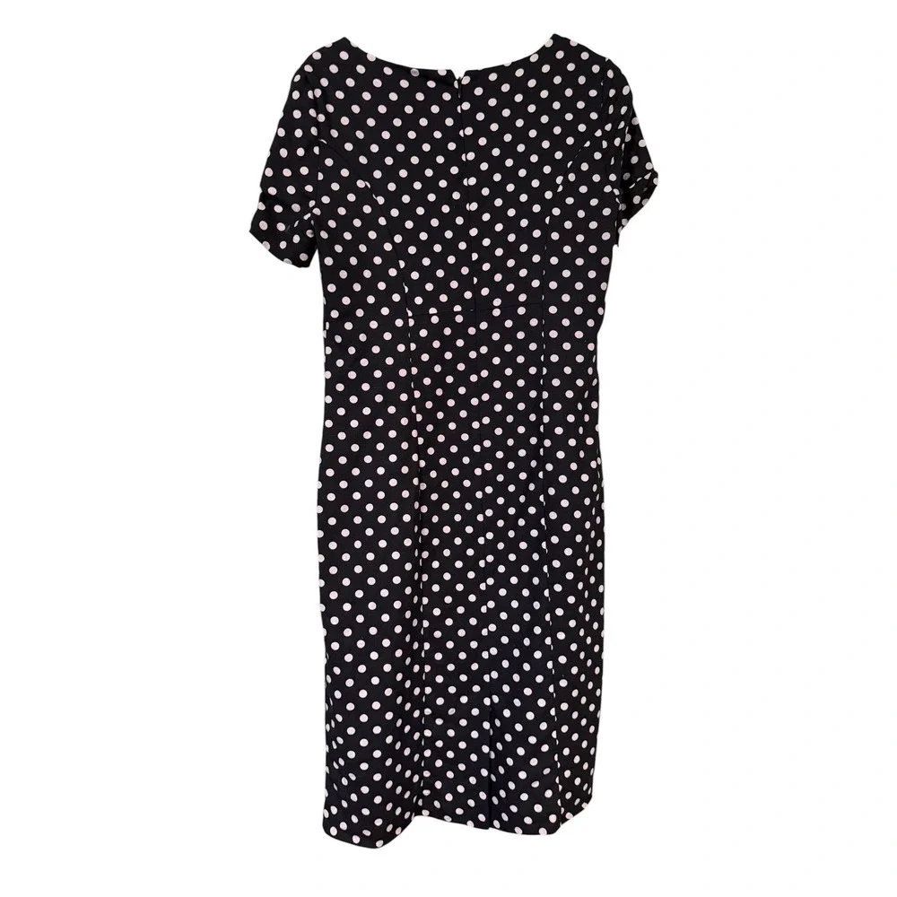 Chadwicks of Boston Black White Polka‎ Dot Linen Blend Sheath Dress Size 6